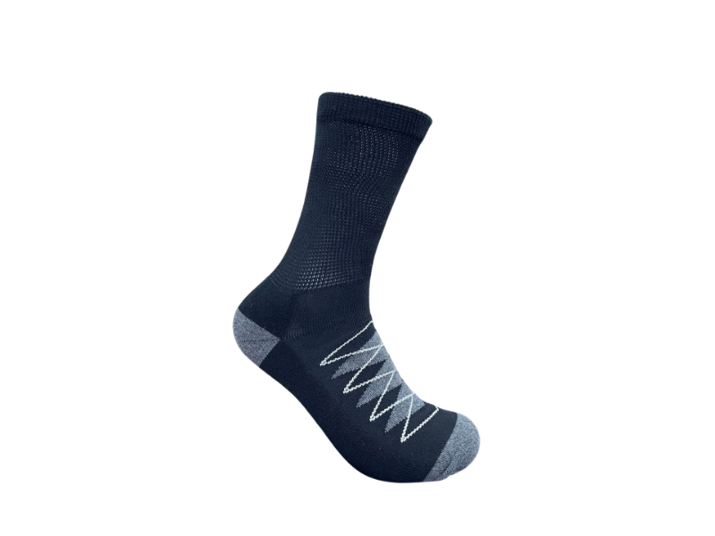 Navy bamboo-rich diabetic sock with extended non-binding fit and cushioned grey heel and toe